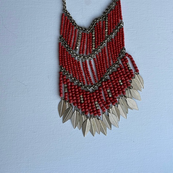Orange beaded feather statement necklace - Picture 2 of 3